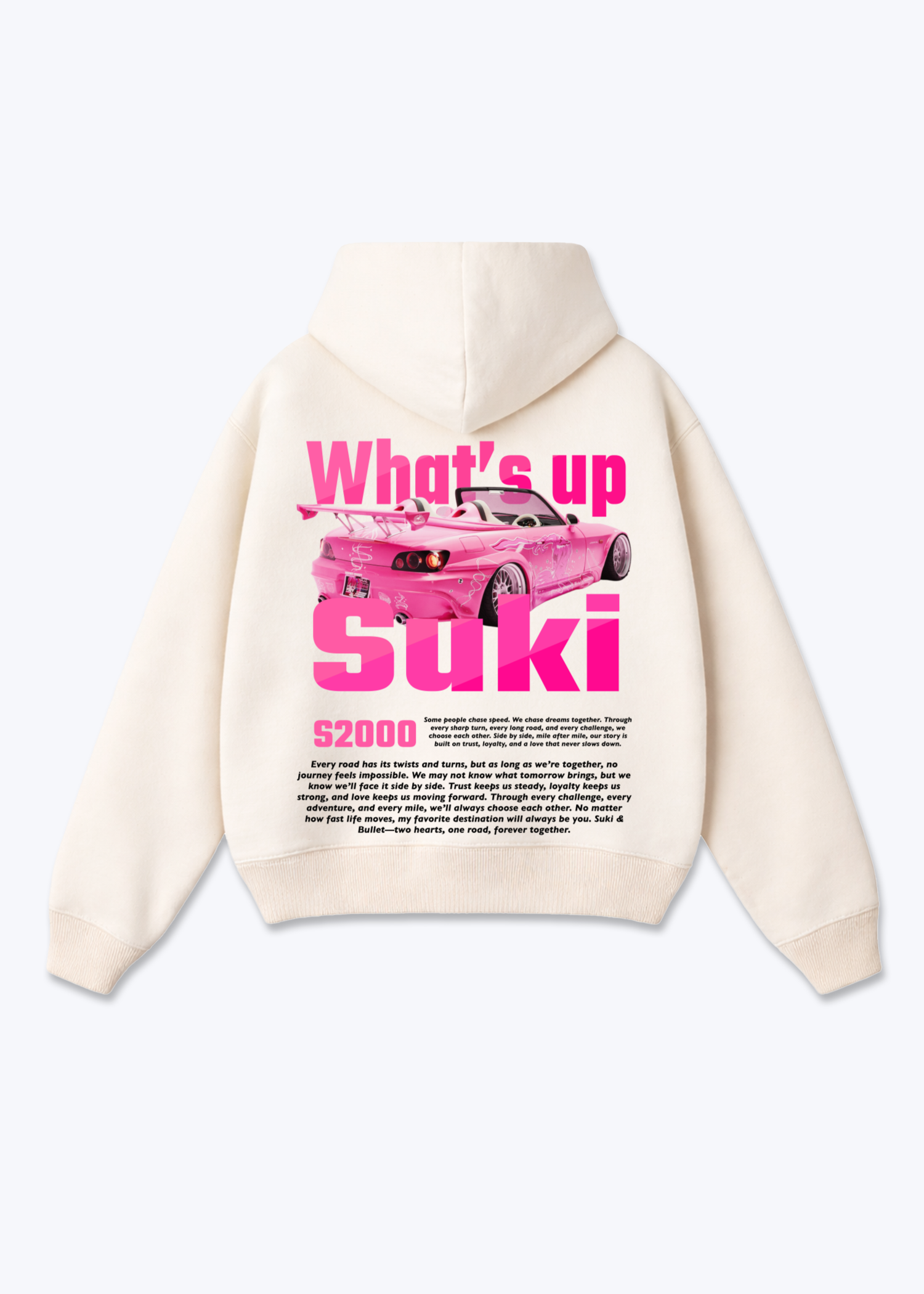 WHAT'S UP SUKI HOODIE - Beige Back (Designed)